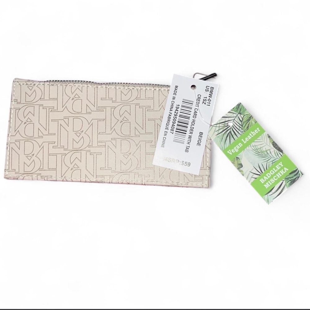 Badgley Mischka Beige Credit Card Wallet with Zipper Pocket NWT - Picture 2 of 5